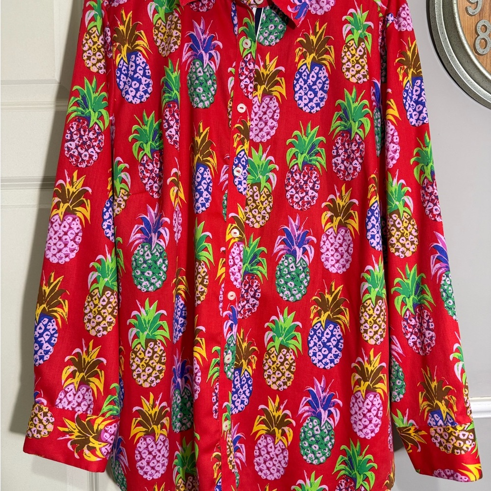 Foxcroft Red Multicolor Pineapple Button Down Shi… - image 1